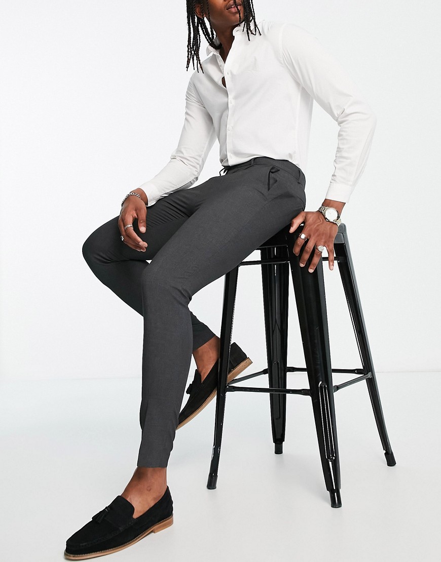 Asos Design Skinny Smart Pants In Charcoal-grey