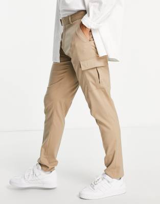 Asos Design Skinny Smart Pants With Cargo Pocket In Stone-neutral In Neutral