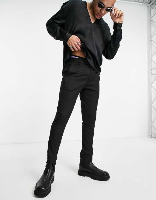 ASOS DESIGN skinny pants with split hem in black