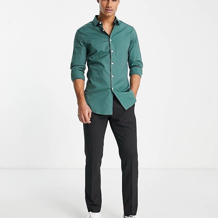 hvor ofte spray velstand ASOS DESIGN skinny smart shirt in pine green | ASOS