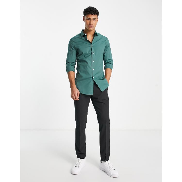 ASOS DESIGN skinny smart shirt in pine green