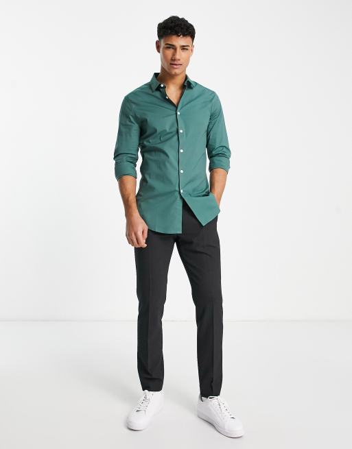 ASOS DESIGN skinny smart shirt in pine green | ASOS