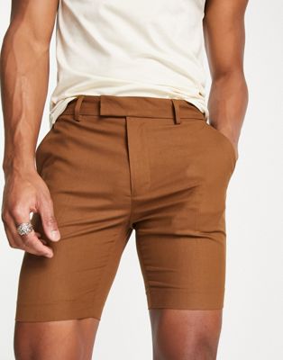 ASOS DESIGN skinny smart shorts in chocolate brown - ASOS Price Checker