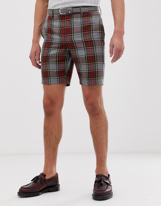 ASOS DESIGN skinny smart shorts in gray plaid | ASOS