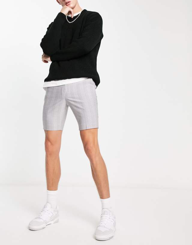 ASOS DESIGN skinny smart shorts in gray prince of wales check