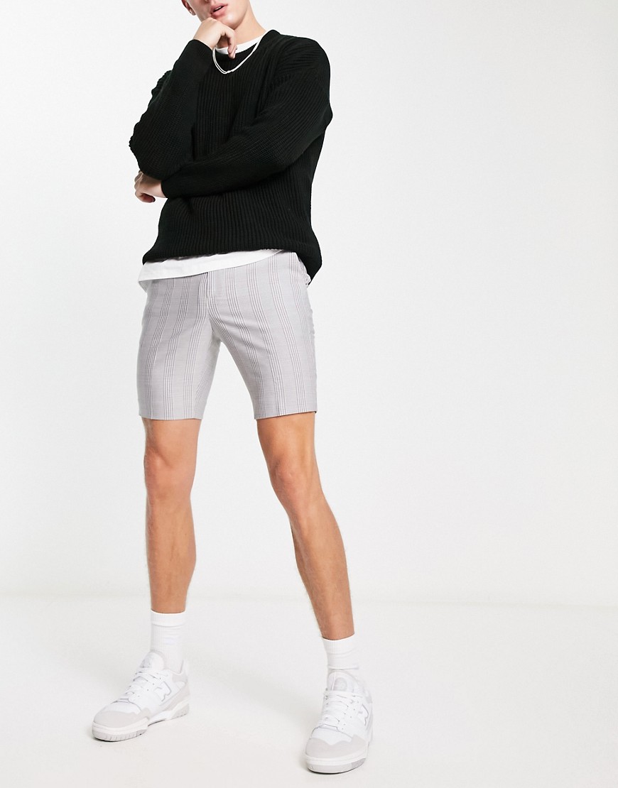 ASOS DESIGN skinny smart shorts in grey prince of wales check
