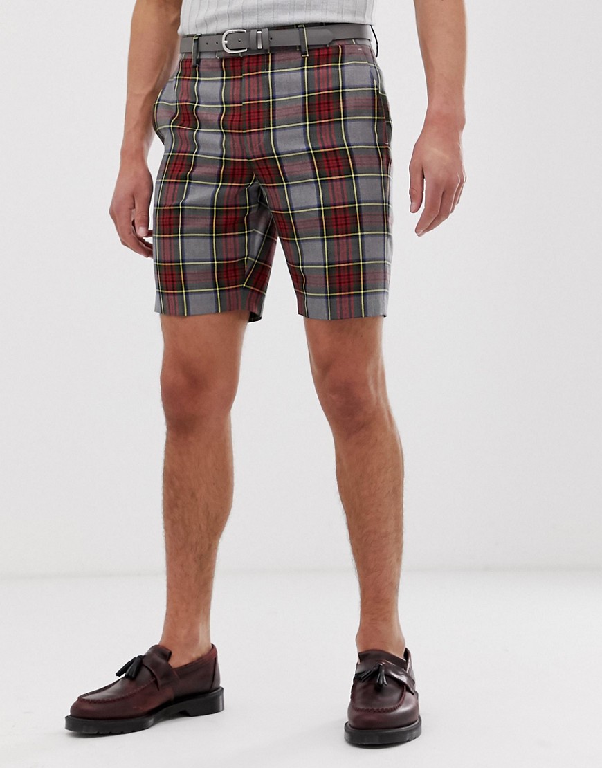 ASOS DESIGN skinny smart shorts in grey tartan
