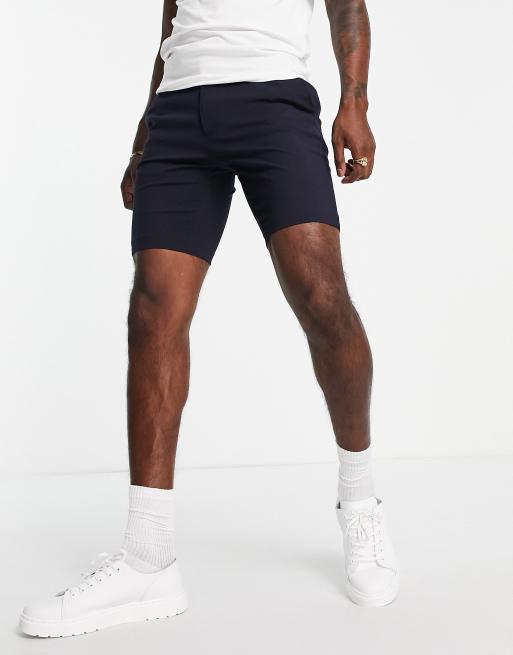 Men's Slim Fit Navy Athletic Shorts With Zip Pockets