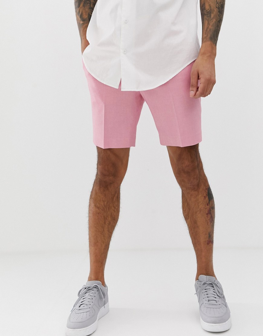 ASOS DESIGN skinny smart shorts in pink oxford