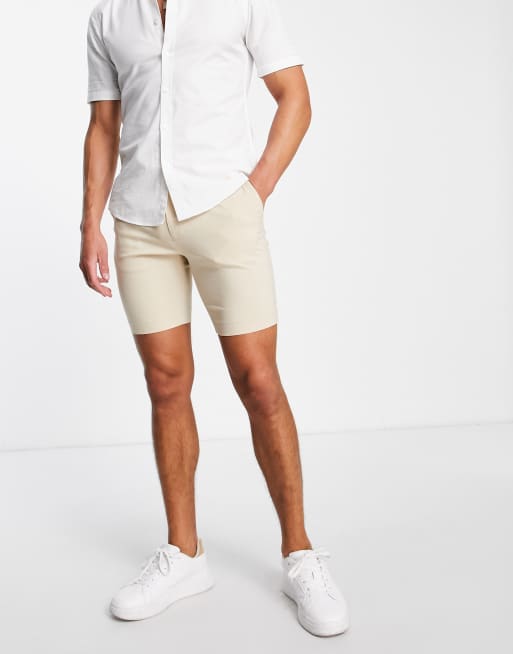 ASOS DESIGN skinny smart shorts in stone