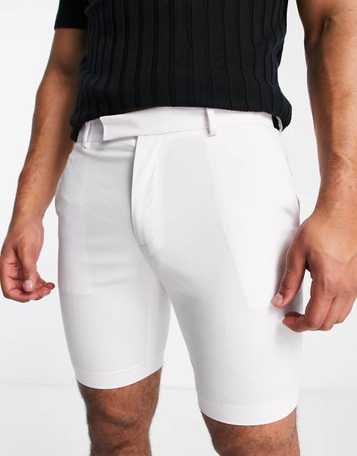 Mens skinny hot sale white shorts