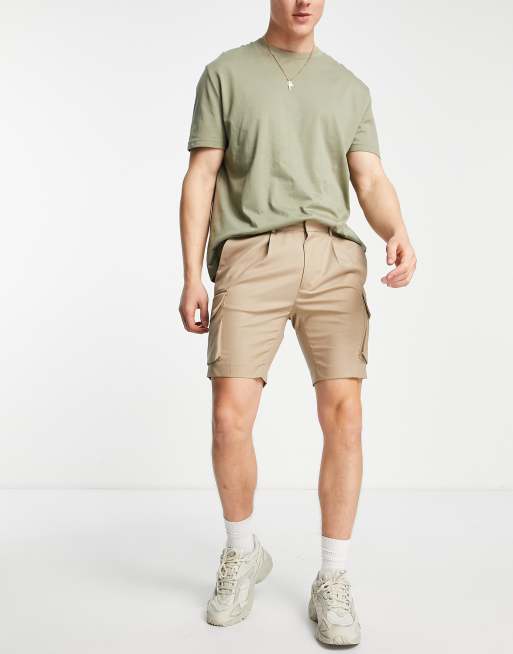 ASOS DESIGN skinny smart shorts with cargo pockets in stone | ASOS