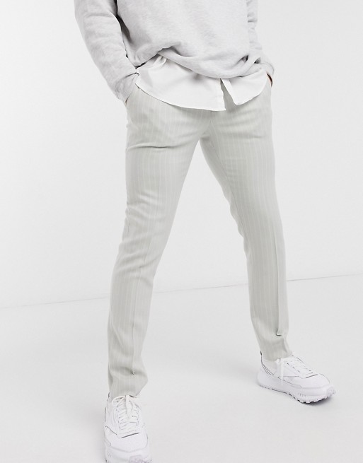 ASOS DESIGN skinny smart trouser in grey wool mix pinstripe