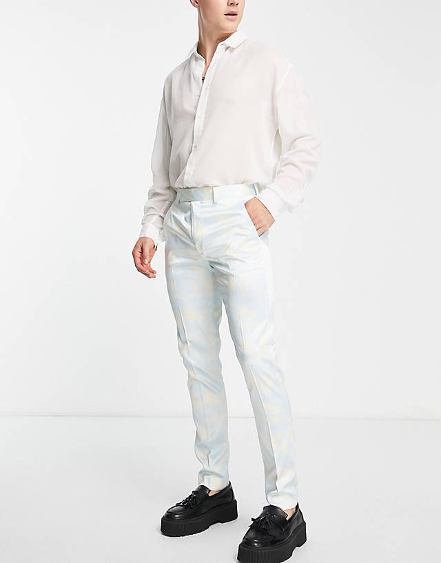 ASOS DESIGN - skinny smart trouser in wave print blue satin