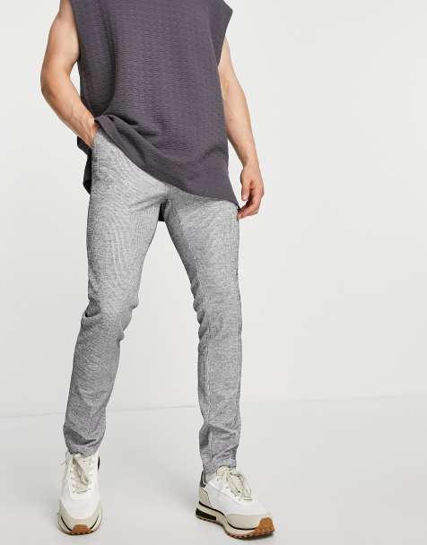 ASOS DESIGN skinny smart trousers co-ord with drawcord waist in jersey rib grey - view 1