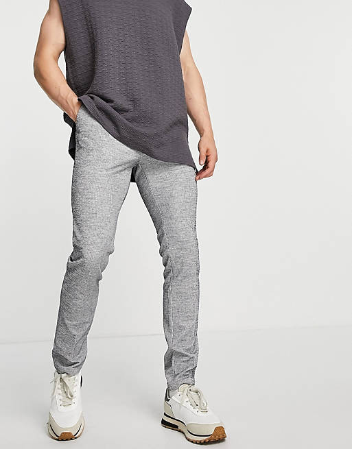 ASOS DESIGN skinny smart trousers co-ord with drawcord waist in jersey rib grey