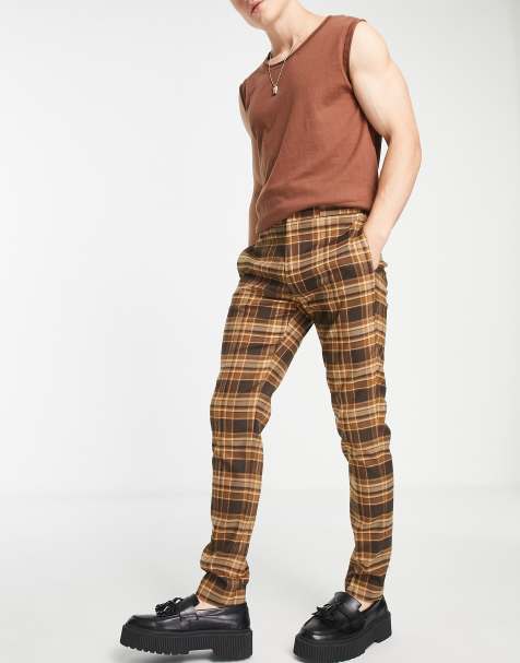 ASOS DESIGN skinny smart trousers in brown check - view 1