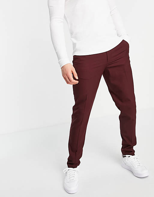 ASOS DESIGN skinny smart trousers in burgundy