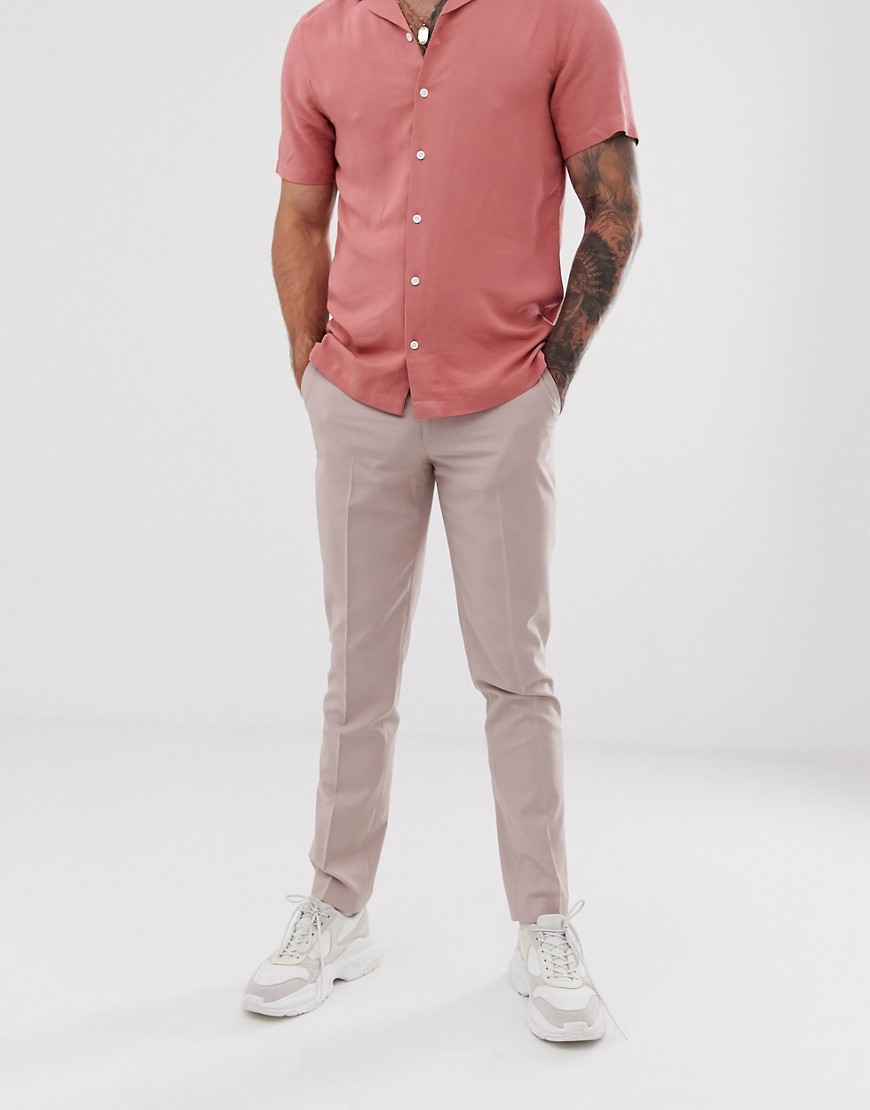 ASOS DESIGN skinny smart trousers in mink-Pink