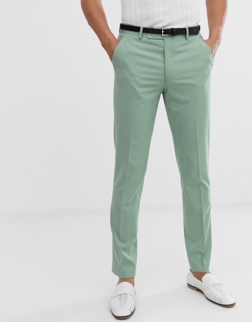 ASOS Super Skinny Fit Smart Cropped Trousers In Mint in Green for Men