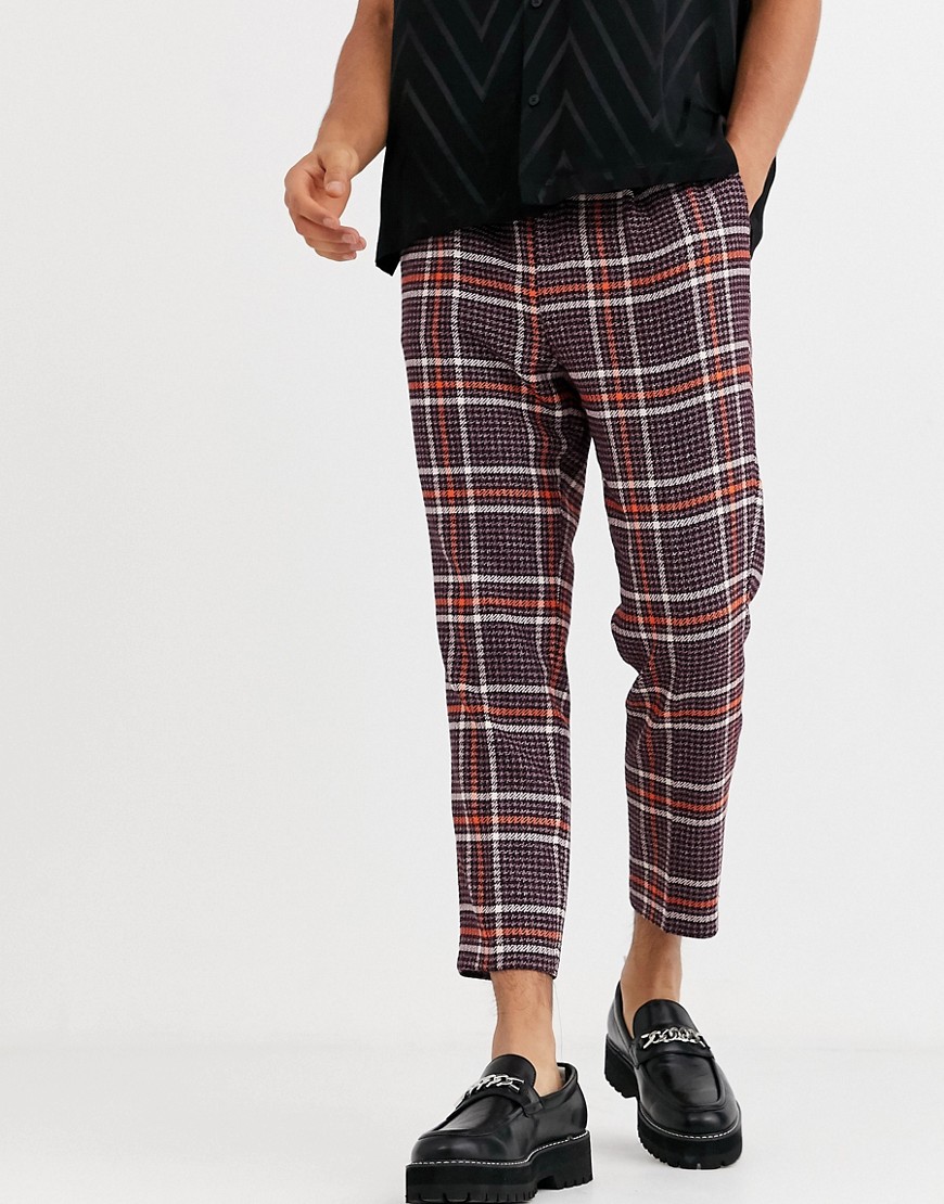 ASOS DESIGN skinny smart trousers in wool mix check in purple