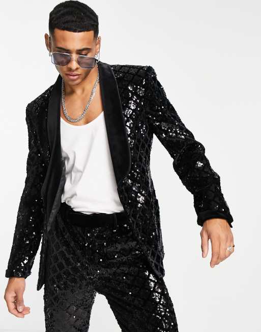 ASOS DESIGN skinny smoking suit jacket in diamond sequin | ASOS