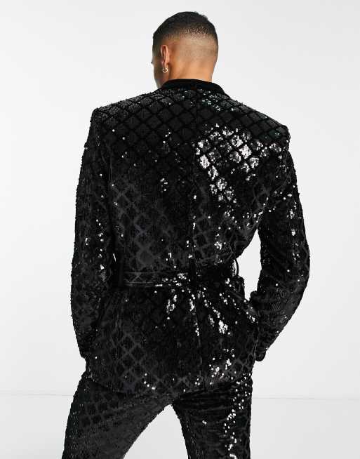 ASOS DESIGN skinny smoking suit jacket in diamond sequin | ASOS