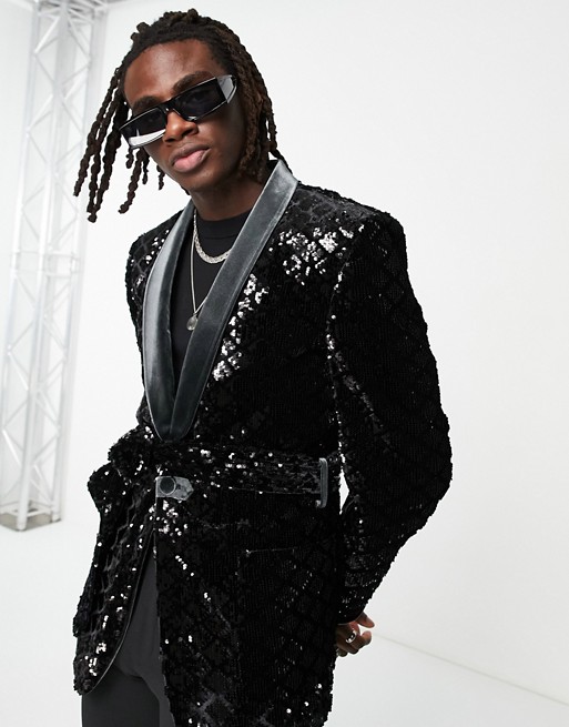 ASOS DESIGN skinny smoking suit jacket in diamond sequin