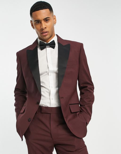 ASOS DESIGN - Skinny smokingcolbert in bordeauxrood
