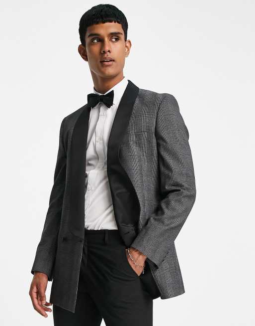 ASOS DESIGN - Skinny smokingcolbert met lang revers in grijs