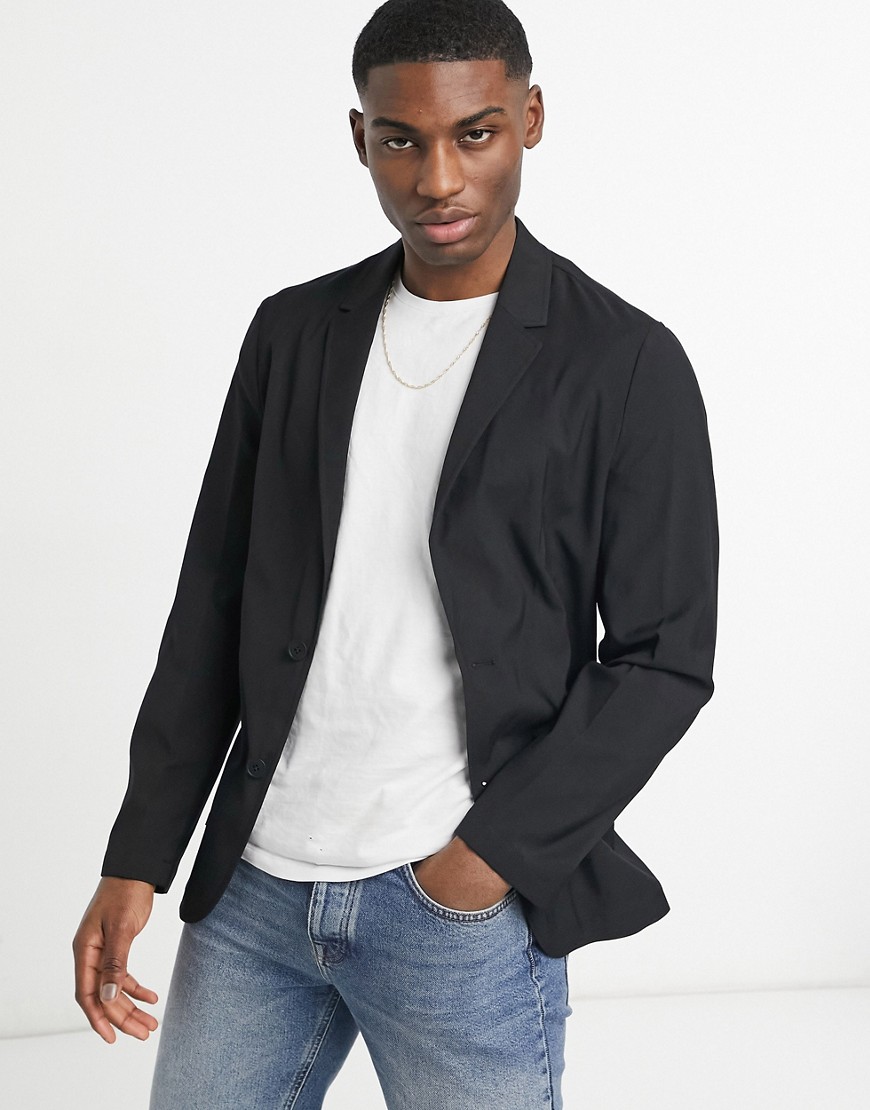 ASOS DESIGN skinny soft tailored blazer in black-Grey