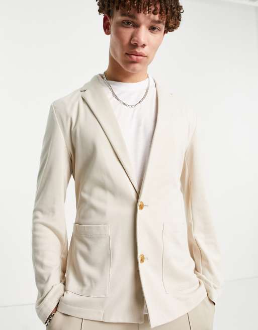 ASOS DESIGN skinny soft tailored jersey blazer in stone