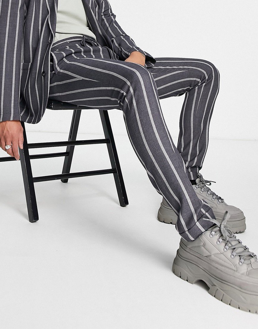 ASOS DESIGN skinny soft tailored suit pants in gray waffle stripe