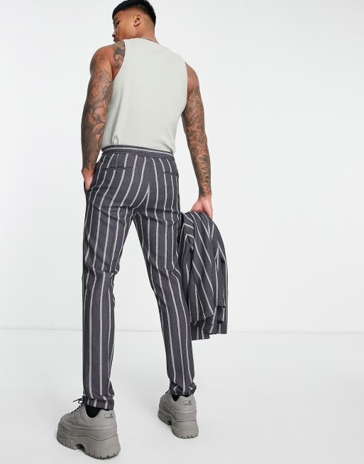 ASOS DESIGN skinny soft tailored suit pants in gray waffle stripe