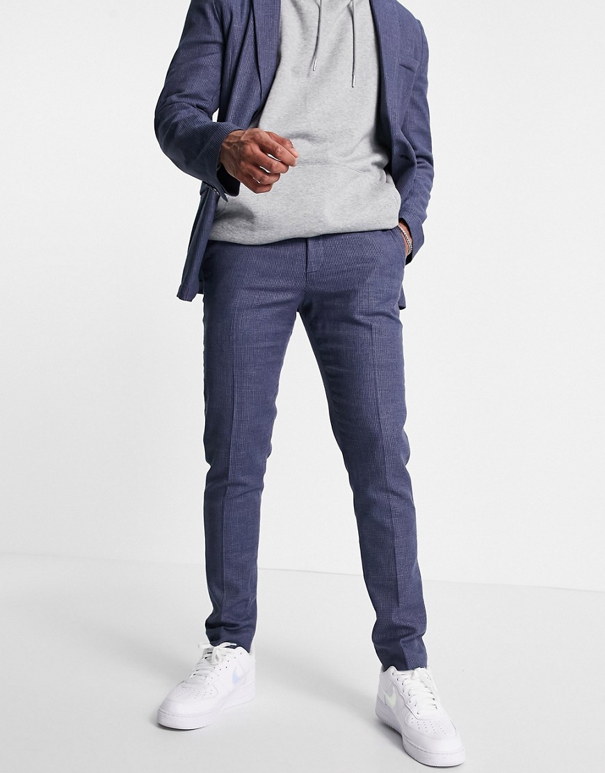 ASOS DESIGN skinny soft tailored suit pants in navy linen blend