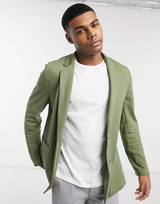 Suits skinny soft tailoredjersey blazer in khaki 