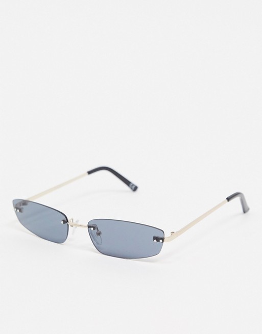 ASOS DESIGN skinny square sunglasses in gold with solid smoke lens