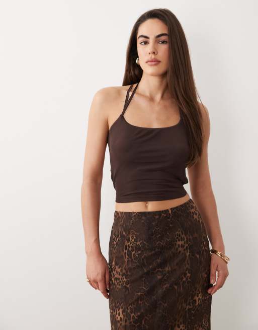 ASOS DESIGN skinny strap cami top in chocolate, 2 of 4