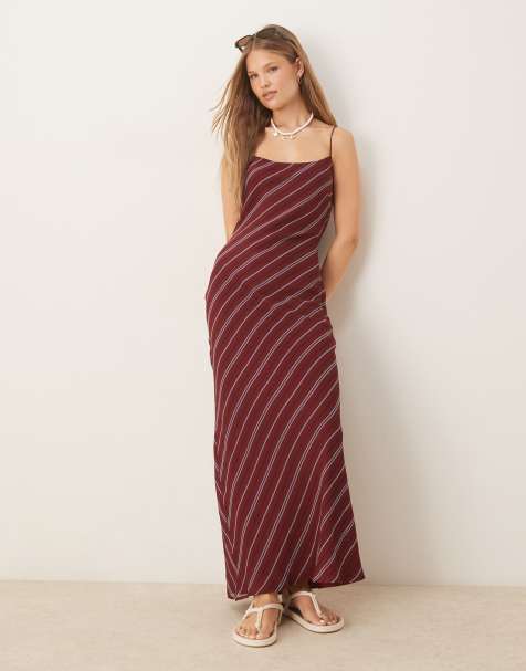 ASOS DESIGN skinny strap cowl back slip midi dress in stripe - view 1