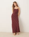 [ASOS DESIGN] ASOS DESIGN skinny strap cowl back slip midi dress in stripe-Multi 12 Stripe