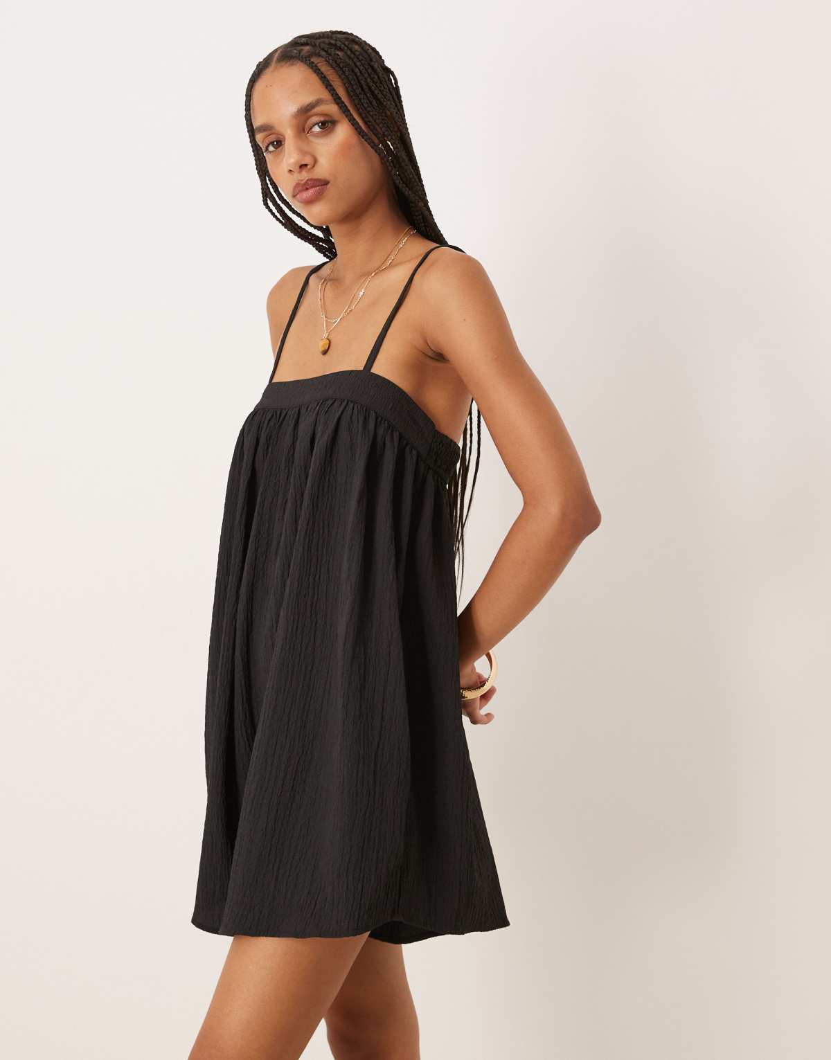ASOS DESIGN skinny strap micro bust textured playsuit in black