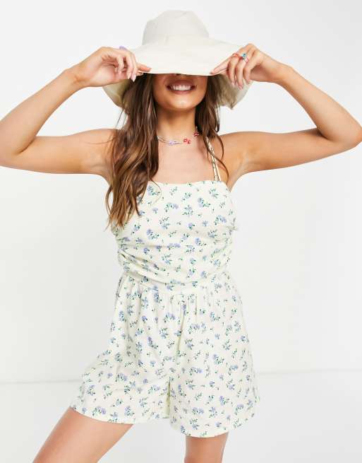ASOS DESIGN skinny strap romper in pretty floral