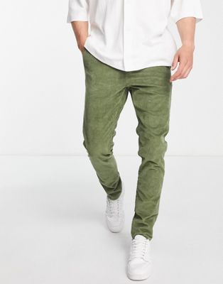 ASOS DESIGN skinny stretch cord trousers in khaki - ASOS Price Checker