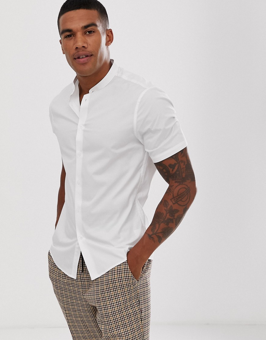 ASOS DESIGN - Skinny stretch overhemd zonder kraag in wit
