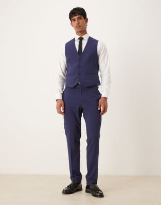 Asos Design Skinny Stretch Suit Vest In Blue