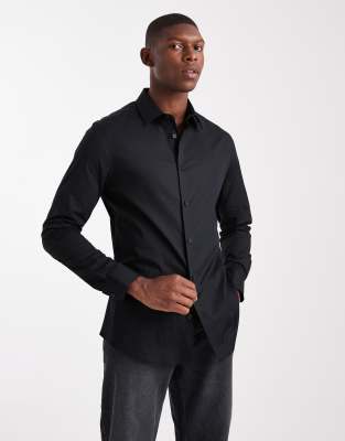Asos Design Skinny Stretch Work Shirt In Black