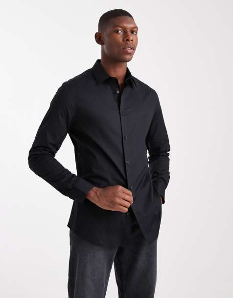 ASOS DESIGN skinny stretch work shirt in black - view 1
