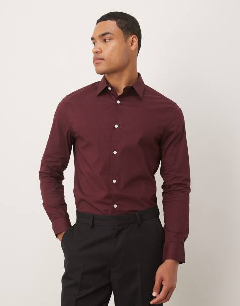 ASOS DESIGN skinny stretch work shirt in burgundy - view 1