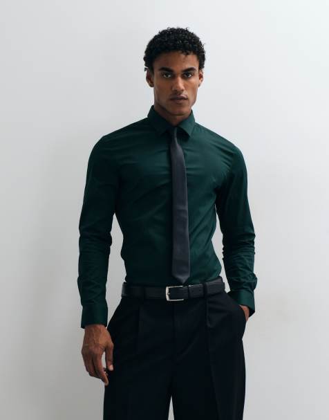 ASOS DESIGN skinny stretch work shirt in dark green - view 1