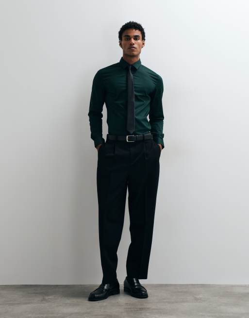 ASOS DESIGN skinny stretch work shirt in dark green, 3 of 5